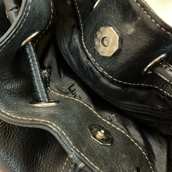 Luce genuine leather purse shoulder hand bag medium black bucket cinch style - Picture 9 of 16